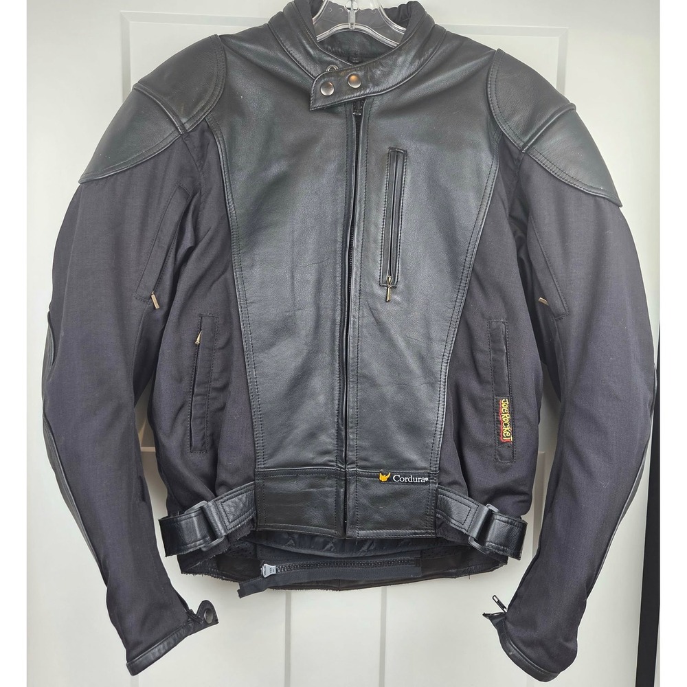 Joe Rocket Men's Black Leather Armored‎ Cordura Motorcycle Riding Jacket Size 44